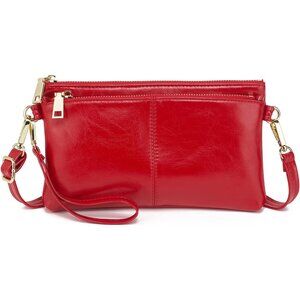 ⚡Women's Lightweight Red Triple Zip Vegan Leather Clutch Wristlet Bag